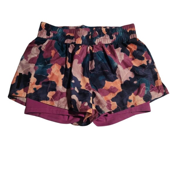 Reebok Running Shorts Womens Multicolor Splatter Stretch Lined Womens Small NEW - Picture 1 of 11